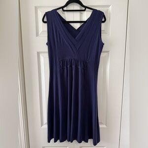 Athleta Faux Wrap Empire Waist Dress Sleeveless Blue Stretch Dress Resortwear M